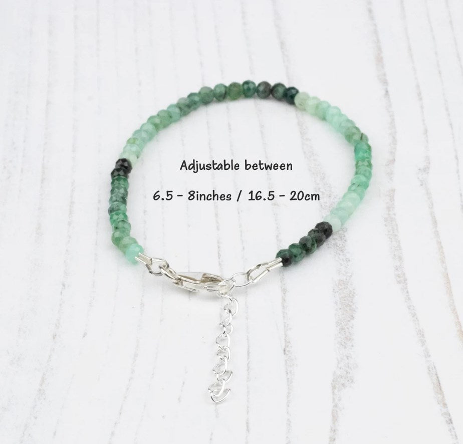 Natural Green Emerald Bracelet in Sterling Silver