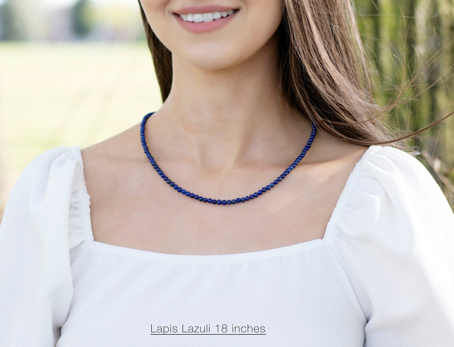 Lapis Lazuli Beaded Necklace Blue 4mm Round