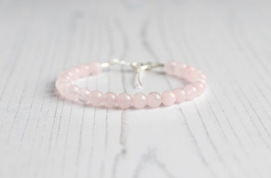 Rose Quartz Bracelet Beaded in Sterling Silver