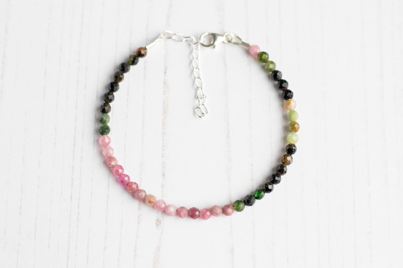 Watermelon Tourmaline Beaded Bracelet in Sterling Silver