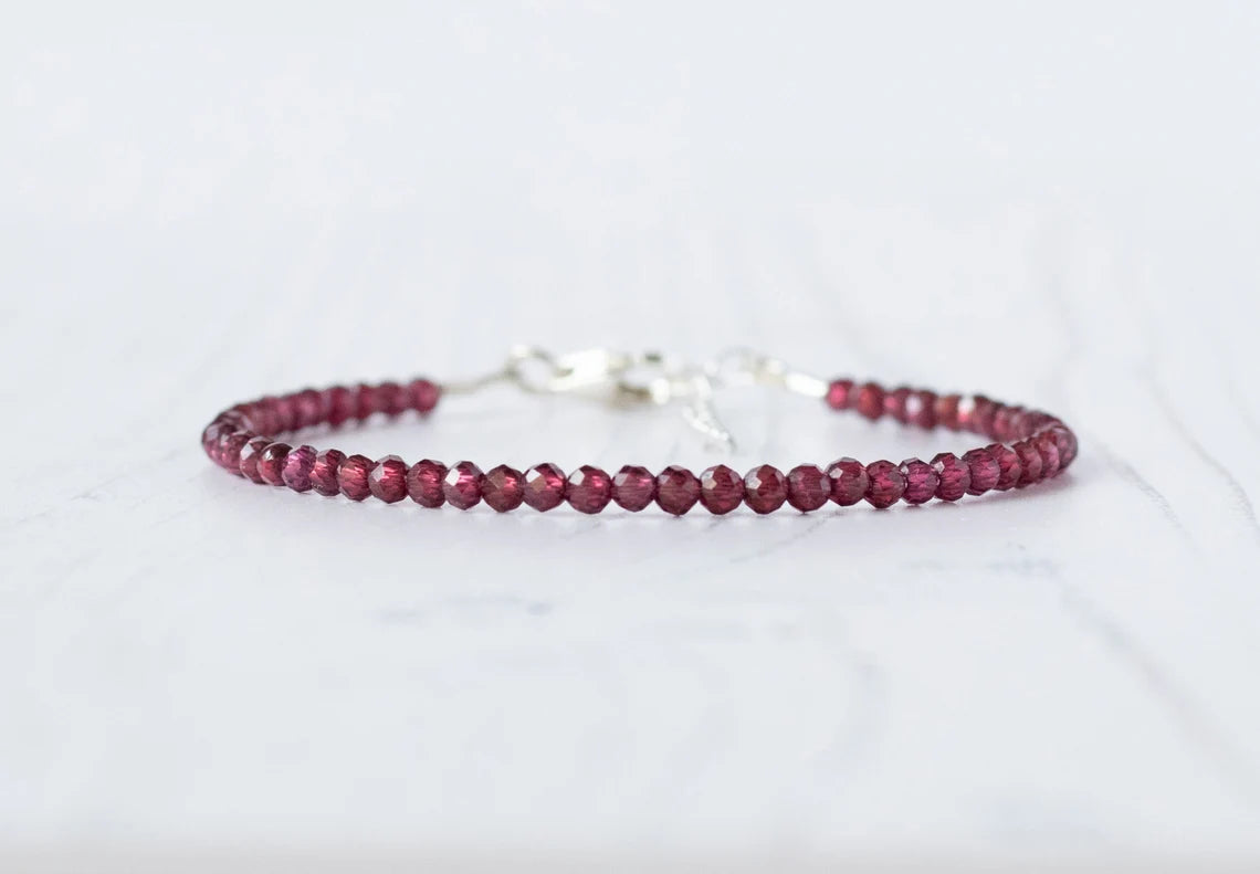 Garnet Bracelet Beaded in Sterling Silver