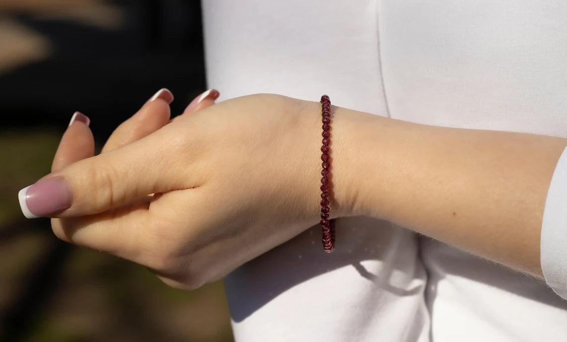 Garnet Bracelet Beaded in Sterling Silver