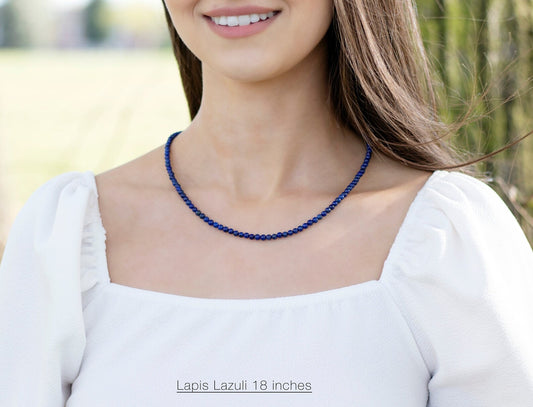 Lapis Lazuli Beaded Necklace Blue 4mm Round