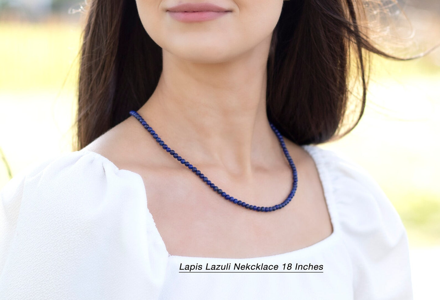 Lapis Lazuli Beaded Necklace Blue 4mm Round