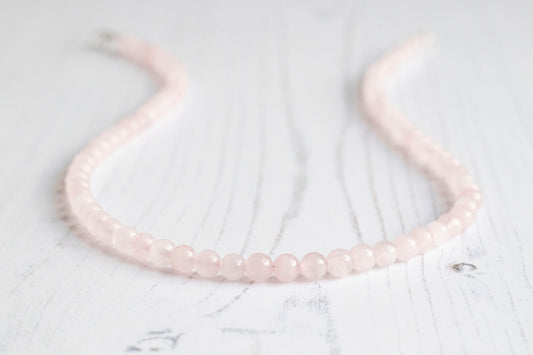 Rose Quartz Beaded Necklace in Sterling Silver