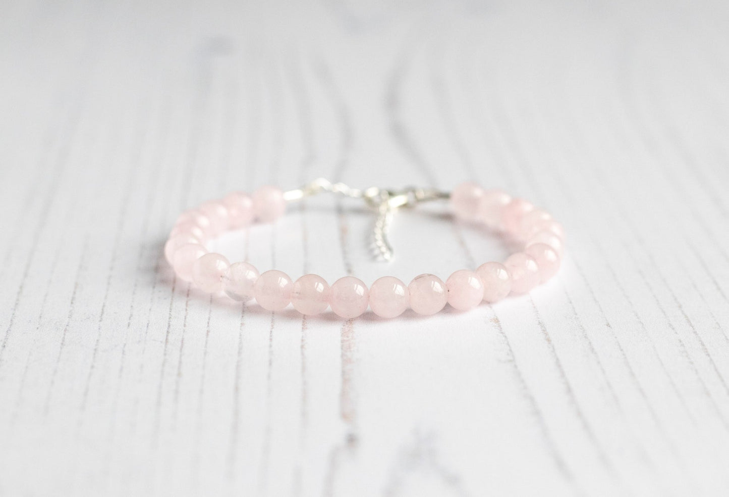 Rose Quartz Bracelet Beaded in Sterling Silver