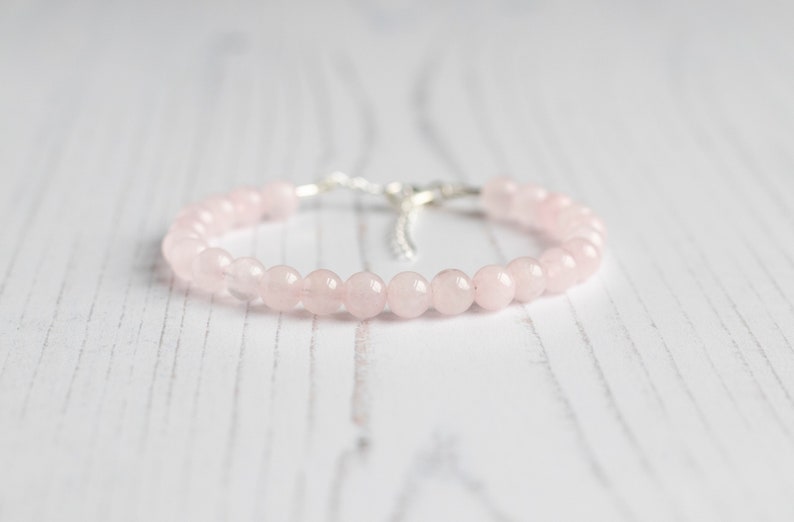 Rose Quartz Bracelet Beaded in Sterling Silver
